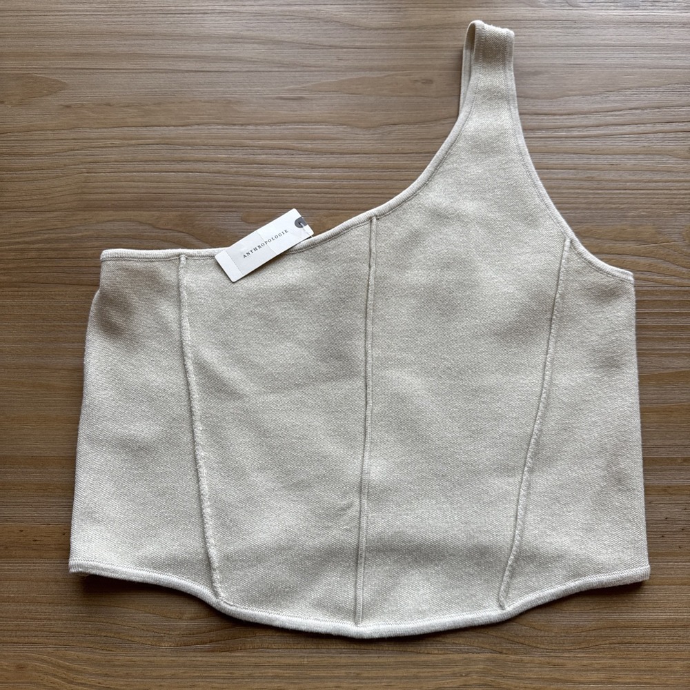 NWT Anthropology Gold Off The Shoulder Crop Top Size Large MSRP $78